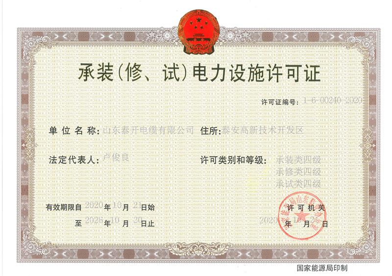 承裝(修、試)電力設施許可證